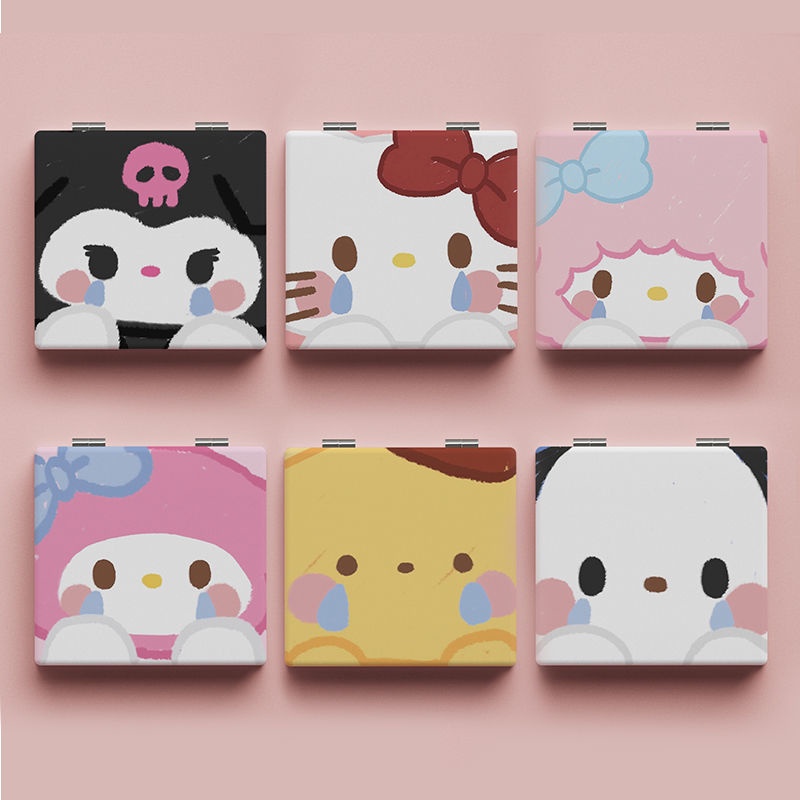 Sanrio Espelho Coolmy Portátil Pequeno Maquiagem Dobrável Dupla Face Padrão Melodia Hello Kitty