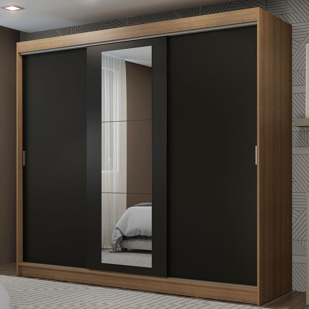Guarda-Roupa Casal Madesa Kansas 3 Portas de Correr com Espelho 3 Gavetas - Home & Living