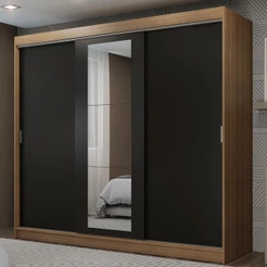 Guarda-Roupa Casal Madesa Kansas 3 Portas de Correr com Espelho 3 Gavetas