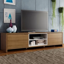 Rack para TV até 75 Polegadas Madesa Metz 180 cm 2 portas - Rustic/Branco