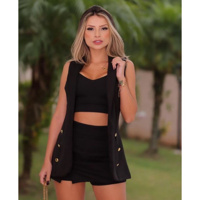 Conjunto Colete Max Com 3 Peças Short Saia Cropped Colete