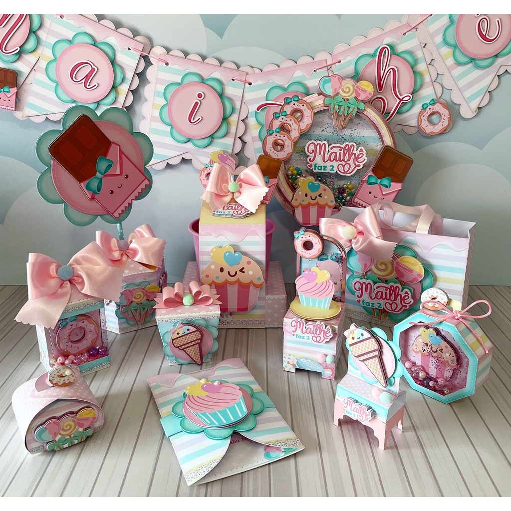 Kit Festa DOCES DOCERIA Personalizado | Lembrancinhas | Decoração Aniversário | Caixa Milk Pirâmide