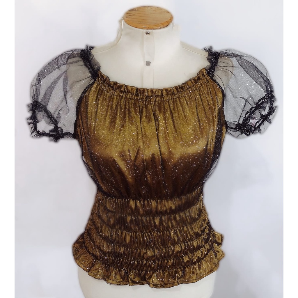 BLUSA CIGANINHA DOURADO COM BRILHO GLITTER POMBAGIRA UMBANDA