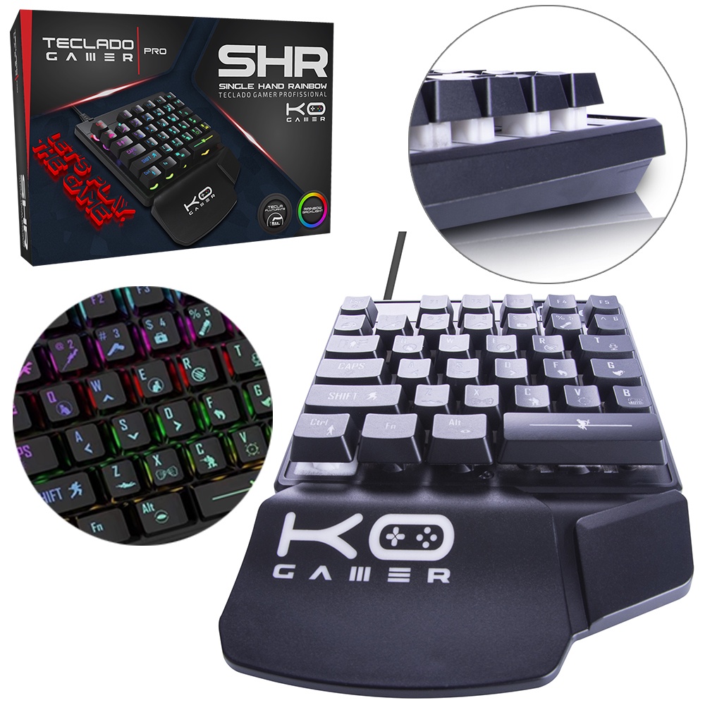 TECLADO PARA CONPUTADOR GAMER RGB COM FIO USB + LUZ SHR 35 TECLAS NA CAIXA