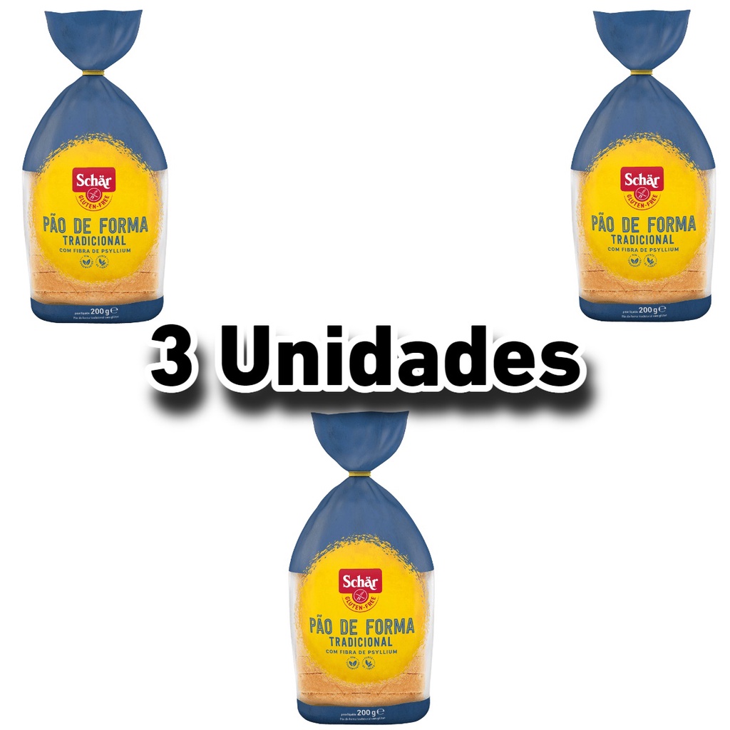 3 Unidades Pão de Forma Tradicional Sem Glúten e Lactose 200g Schar
