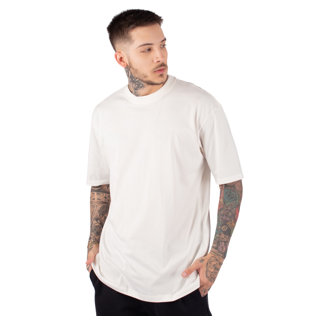 Camiseta Oversized Masculina Básica Lisa Streetwear Algodão Fio 30.1 Off White