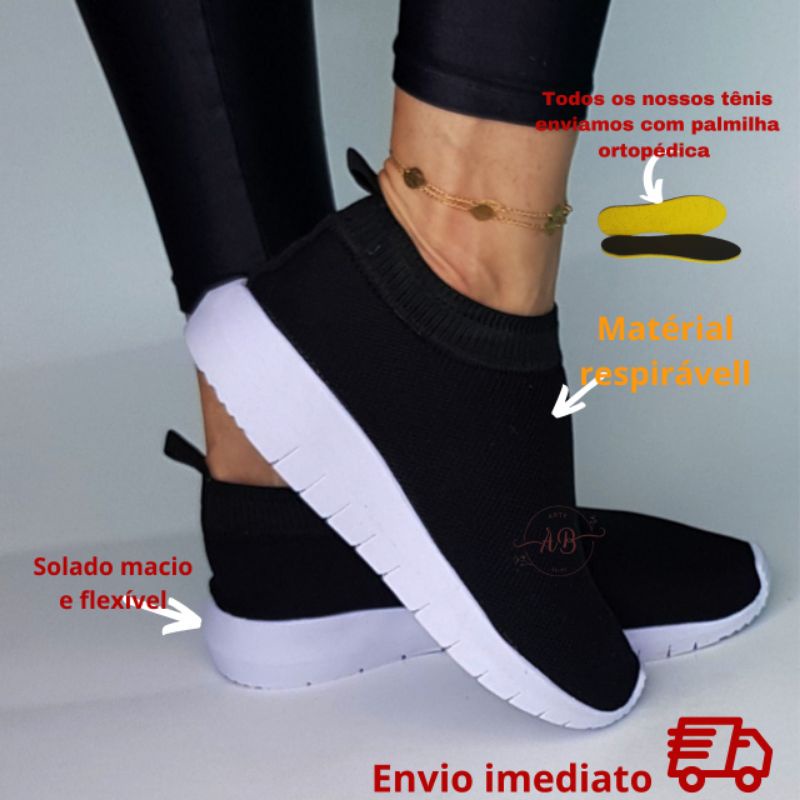 Tênis feminino confortável leve slip on calce fácil academia caminhada casual sem cadarço promoção pronta entrega