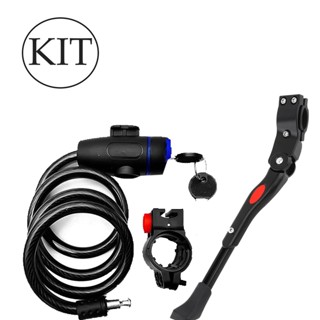 Trava Cabo De Aço Cadeado Segurança Bike Moto Espiral Anti-Roubo  0,80cm + Descanso Pezinho Para Bike Lateral Com Regulagem 20 Até 29 bike