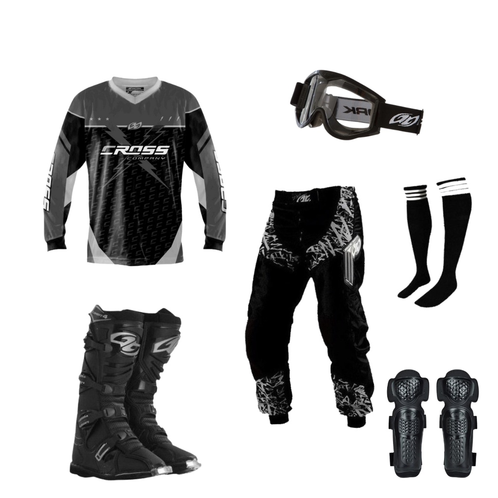 Conjunto Roupa Adulto Calça Camisa Bota Joelheira Óculos Motocross Trilha Combat Pro Tork