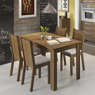 Conjunto Sala de Jantar Rosie Madesa Mesa Tampo de Madeira com 4 Cadeiras - Rustic/Pérola