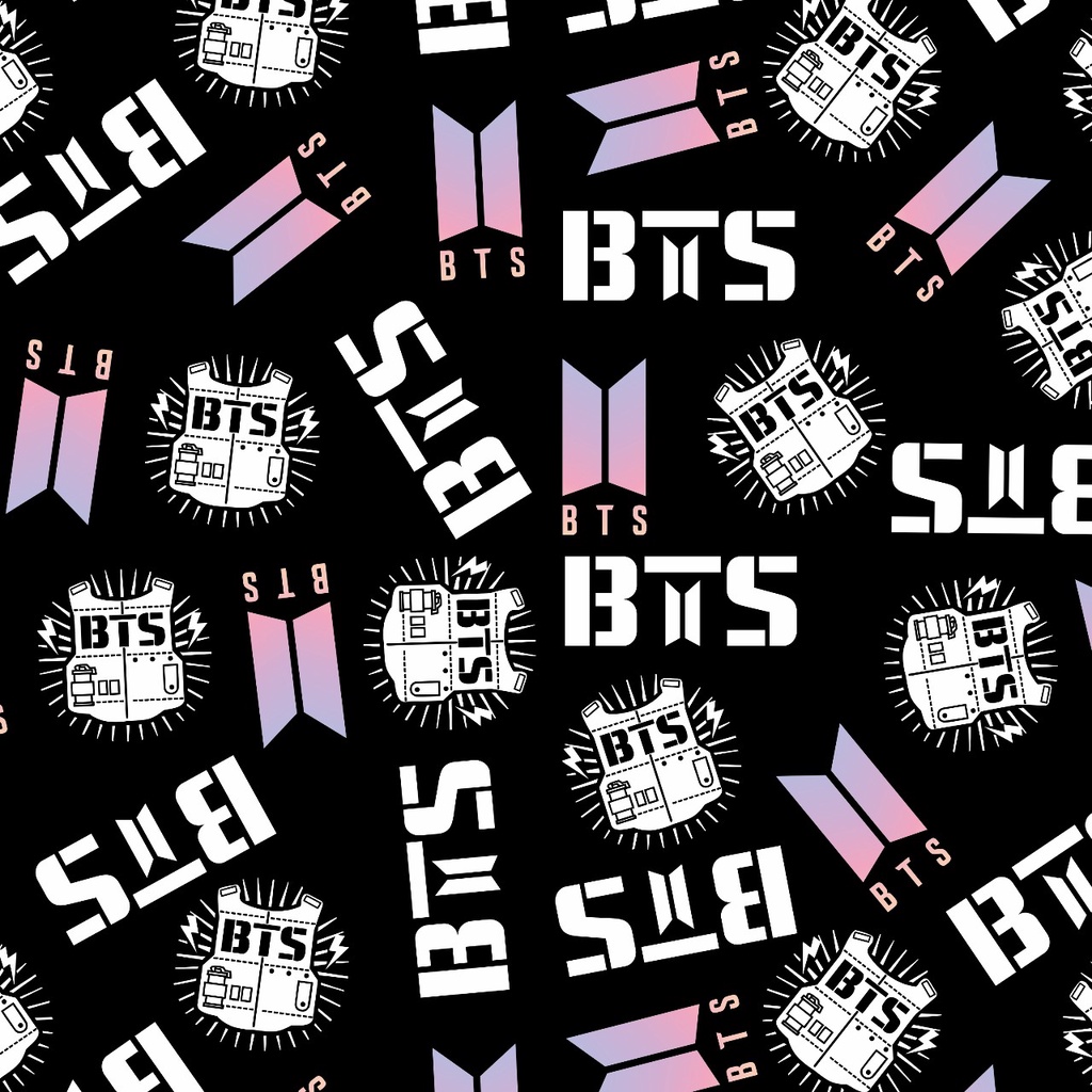 Tecido Microfibra TACTEL Estampa Digital - BTS preto logo colorido em Oferta na Shopee