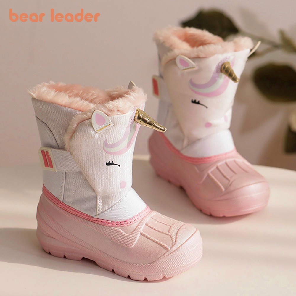 Líderes De Urso Kids Baby Shoes Cartoon Warm Children's Thick Velvet À Prova D'água Chuva Antiderrapante E Botas De Neve De Inverno Na