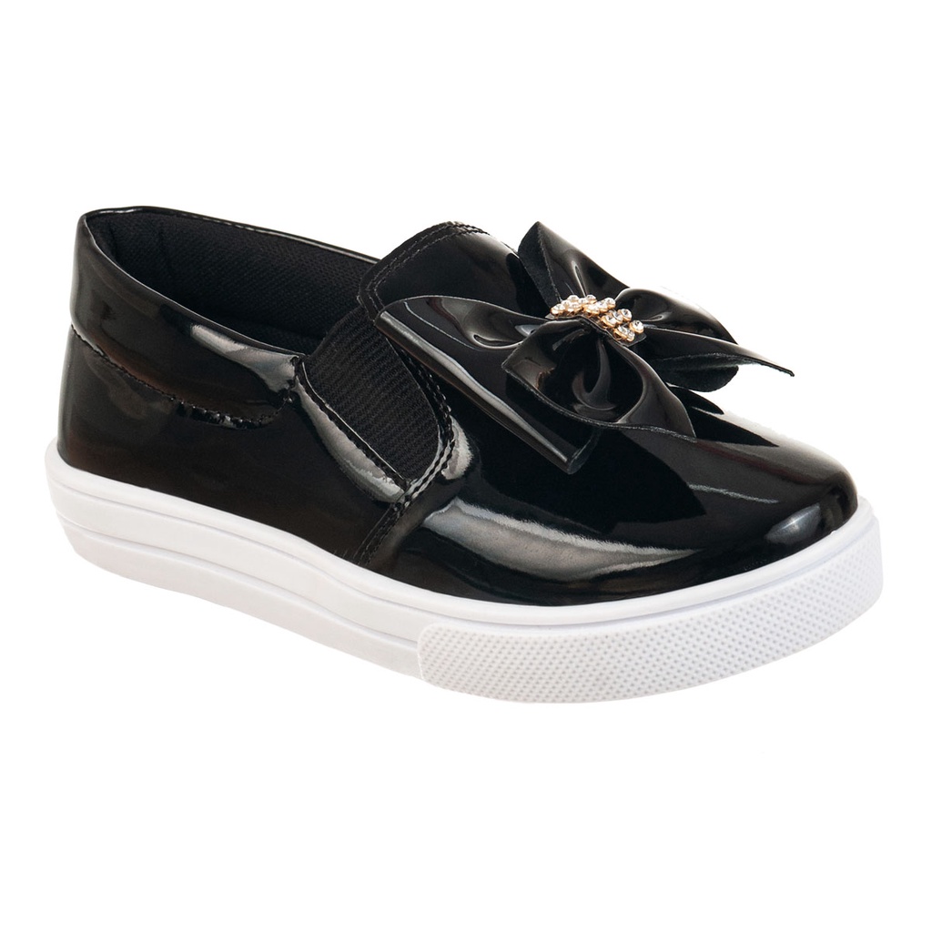 Tênis Casual Infantil Feminino Iate Slip-on Menina Laço Grande Brilho Strass Confortável Festa Calce Fácil Leve Enfeite