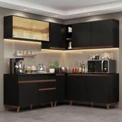 Cozinha Completa de Canto Madesa Reims 382001 com Armário e Balcão - Preto