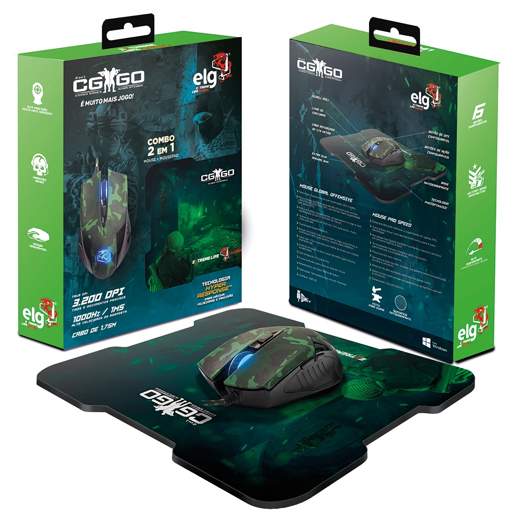 Combo 2 em 1 mouse 6 botoes 3.200dpi + mousepad cggo21