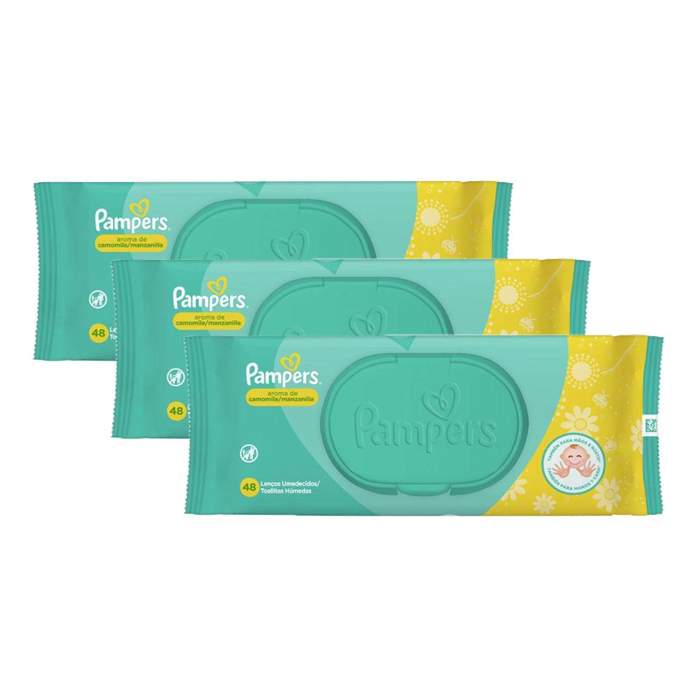 Kit 3 Lenços Umedecidos Pampers Aroma de Camomila 48 Unidades em Oferta na Shopee