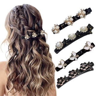 Clipes De Cabelo Trançado De Pedra De Cristal Cintilante/De Tecido Cetim/Grampo De Pato Com 3 Pequenos/Grampos Strass Para Mulheres/Meninas