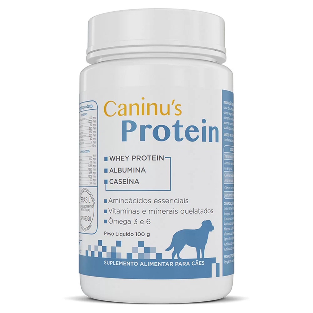 Suplemento Caninus Protein 100g Whey Albumina Caseína Aminoácidos Cães e Gatos Avert