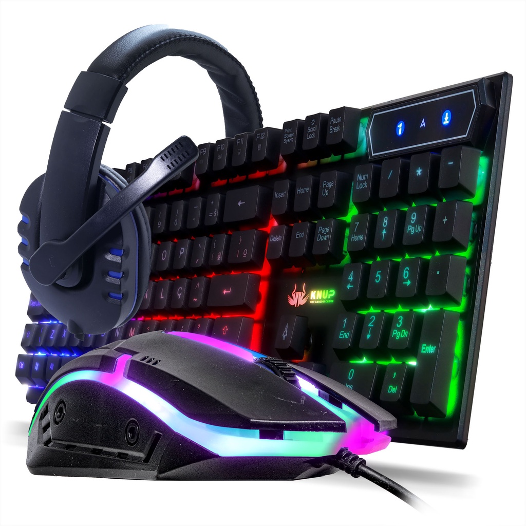 Kit Gamer Teclado Semi Mecânico Tecla Ç Led RGB + Mouse Usb Iluminado + Fone Headphone TOP