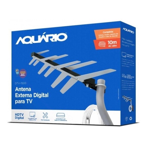 Kit Antena Tv Externa Digital Aquário Dtv-1500 + Acessórios Completo
