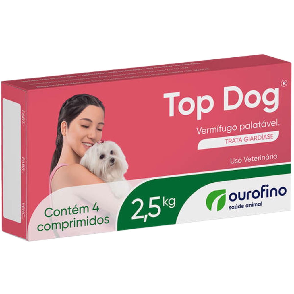 Vermífugo Ourofino Top Dog para Cães de até 2,5 Kg - 4 Comprimidos - Pets