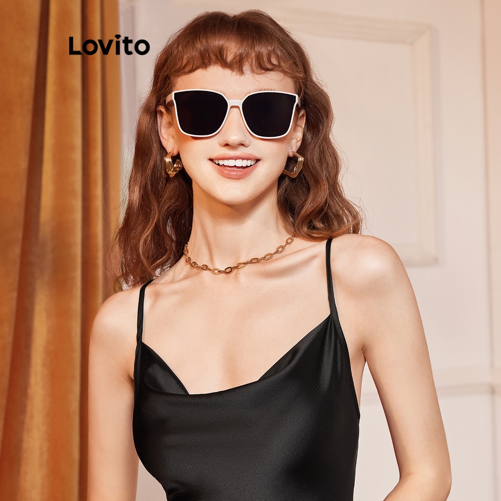 Lovito Óculos De Sol Casual Liso Classic Oversized L23LD322 (Preto/Café/Branco)