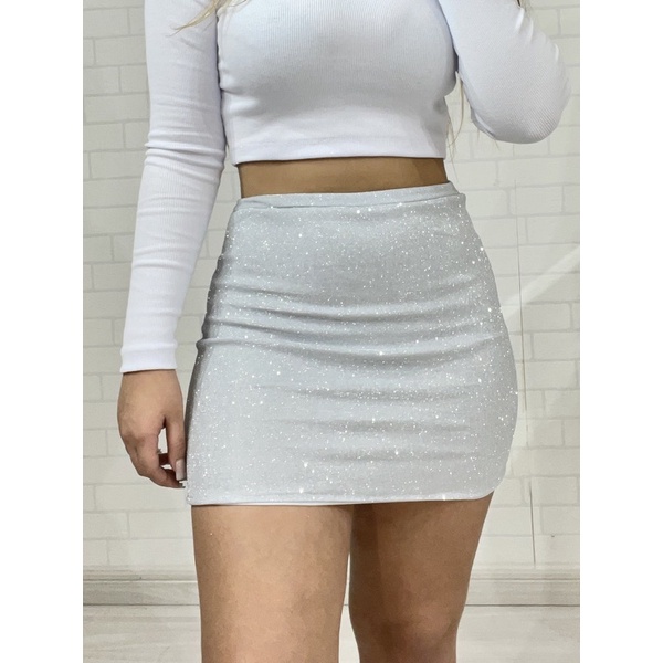 Saia de Lurex Cintura Alta Glamour SXY Festas Balada Eventos Casual Moda Gringa 2025 em Oferta na Shopee