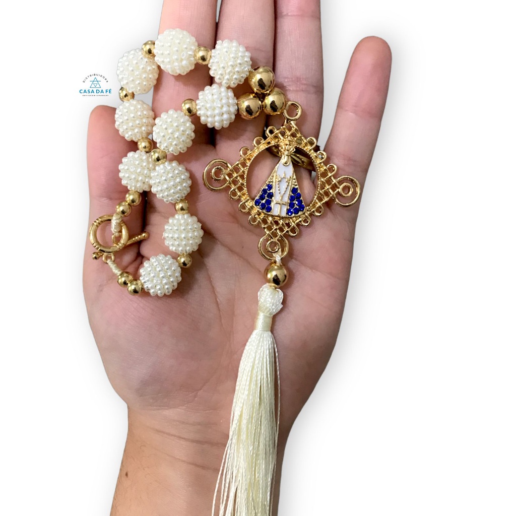 Adorno Dezena Nossa Senhora Aparecida Redondo Strass Pérola Amora Branco Pêndulo Porta, Carro, Retrovisor