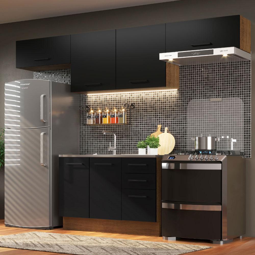 Armário de Cozinha Compacta 280cm Rustic/Preto Agata Madesa 02 em Oferta na Shopee