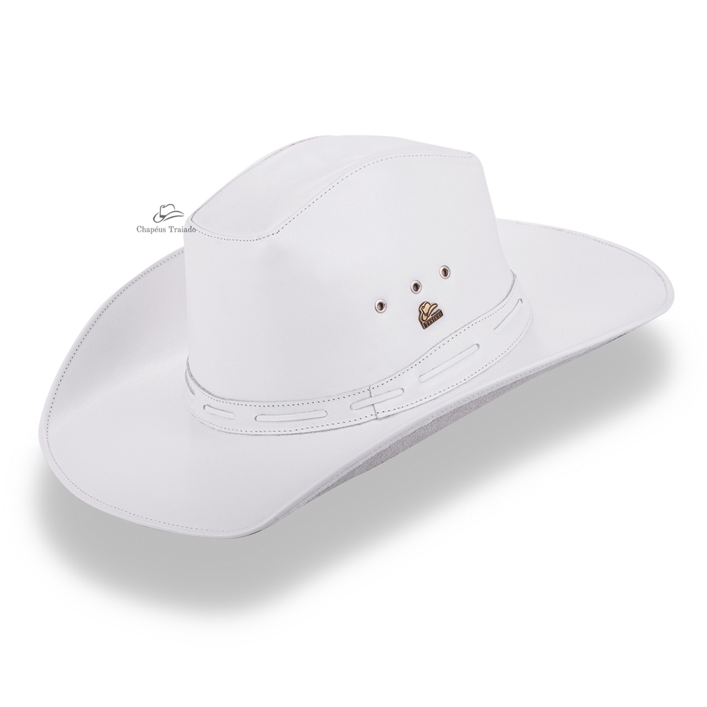 Chapéu De Cowboy Vaqueiro Masculino e Feminino em Couro Branco