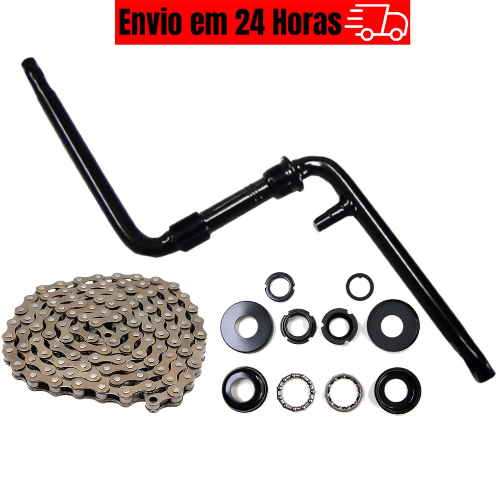 Kit Pé de Vela Monobloco Preto + Caixa Central 45mm Esferado + Corrente de Bicicleta Sem Marcha