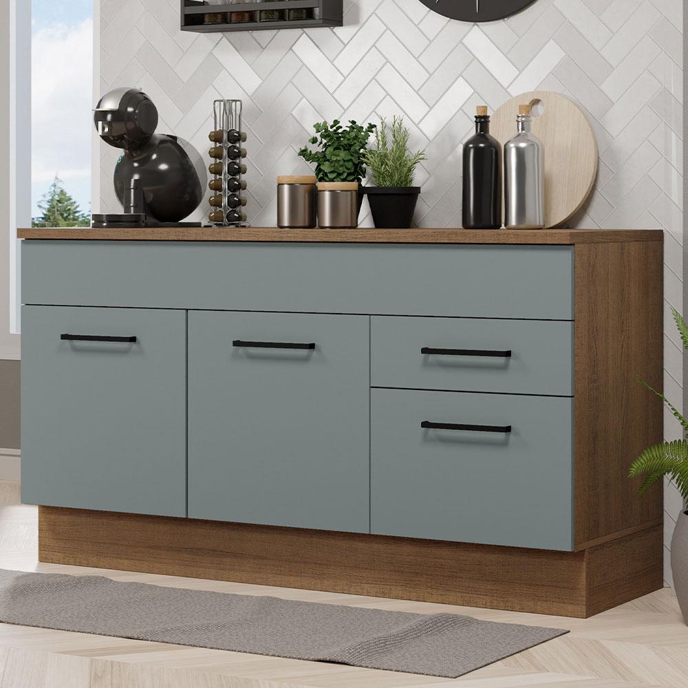 Balcão Gabinete de Pia Cozinha 150 cm 2 Gavetas 2 Portas (Com Tampo) Rustic/Cinza Agata Madesa - Home & Living