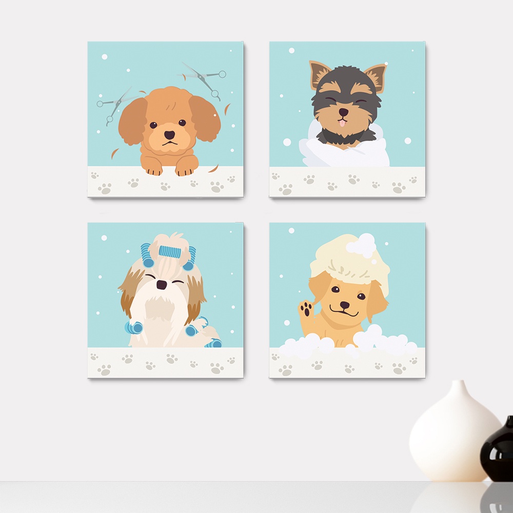 Kit 4 Quadros Decorativos Pet Shop Veterinário Cachorros Banho Placas - 0049ktpl4
