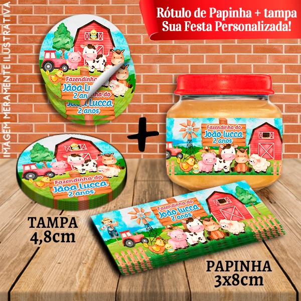 Kit 10 pares de Rótulos Adesivos de Potes e Tampas de Fazendinha Aquarelado