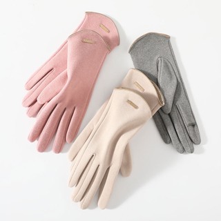 Luvas Femininas Touch Screen Moda Mittens Outono Inverno Quente Caxemira Fina Sólida Ciclismo Drive Tecido De Camurça Elegante À Prova De Vento