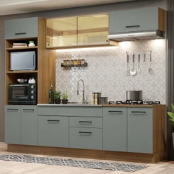 Cozinha Completa Madesa Agata 270003 com Armário e Balcão (Sem Tampo e Pia) - Rustic/Cinza