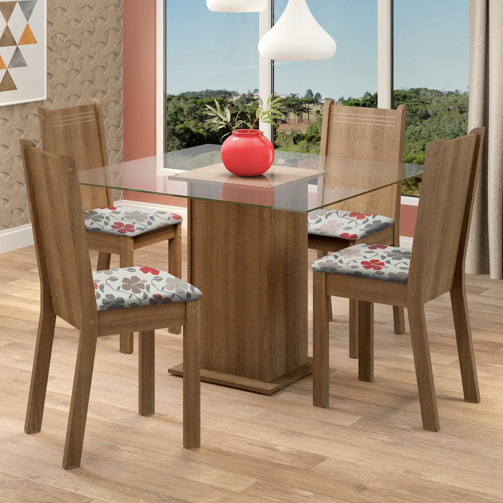 Conjunto Sala de Jantar Madesa Maya Mesa Tampo de Vidro com 4 Cadeiras - Rustic/Floral Hibiscos em Oferta na Shopee