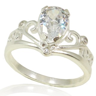 Anel Feminino Prata Coroa Princesa Pedra Solitaria Zirconia