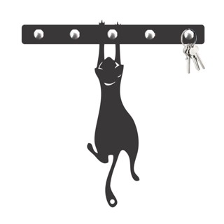 Porta Chaves Gato Pendurado Decorativo de Parede em MDF 3mm Preto Fosco