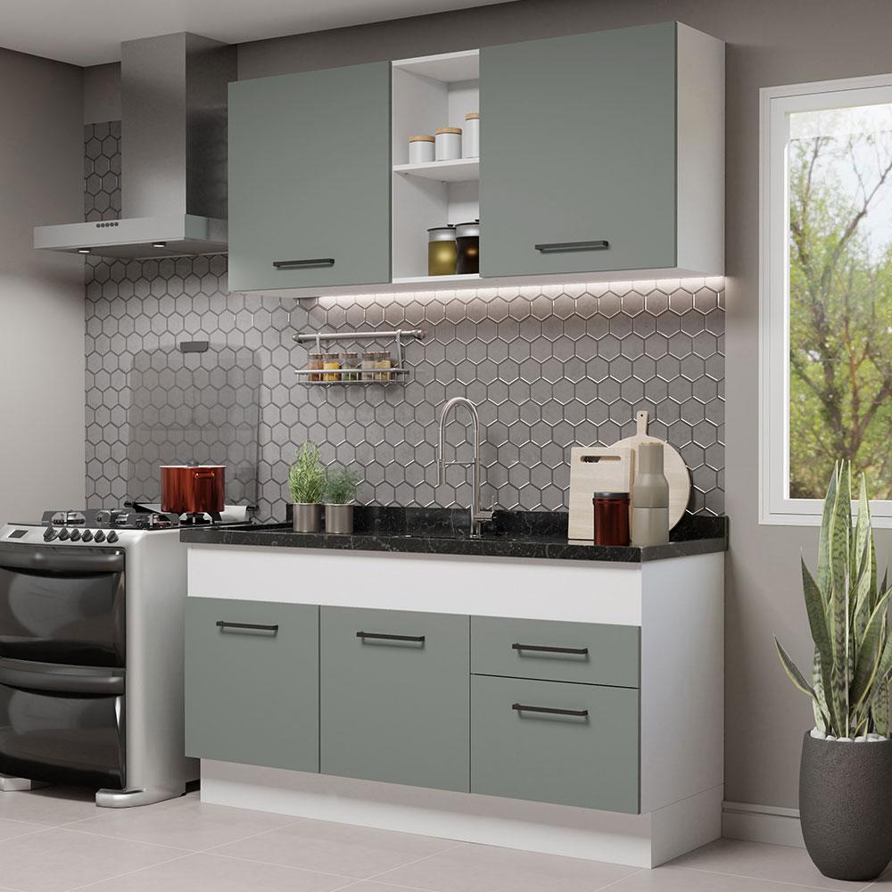 Armário de Cozinha Compacta 150cm Branco/Cinza Agata Madesa 02 em Oferta na Shopee