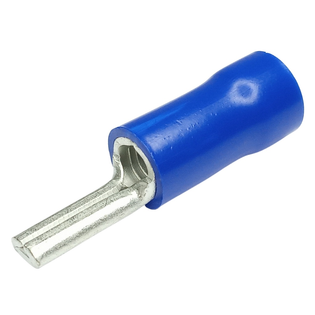 Kit 50 Unidades Terminal Conector Azul Elétrico Tipo Agulha Pino Oco Tubular Cabo Fio 16mm