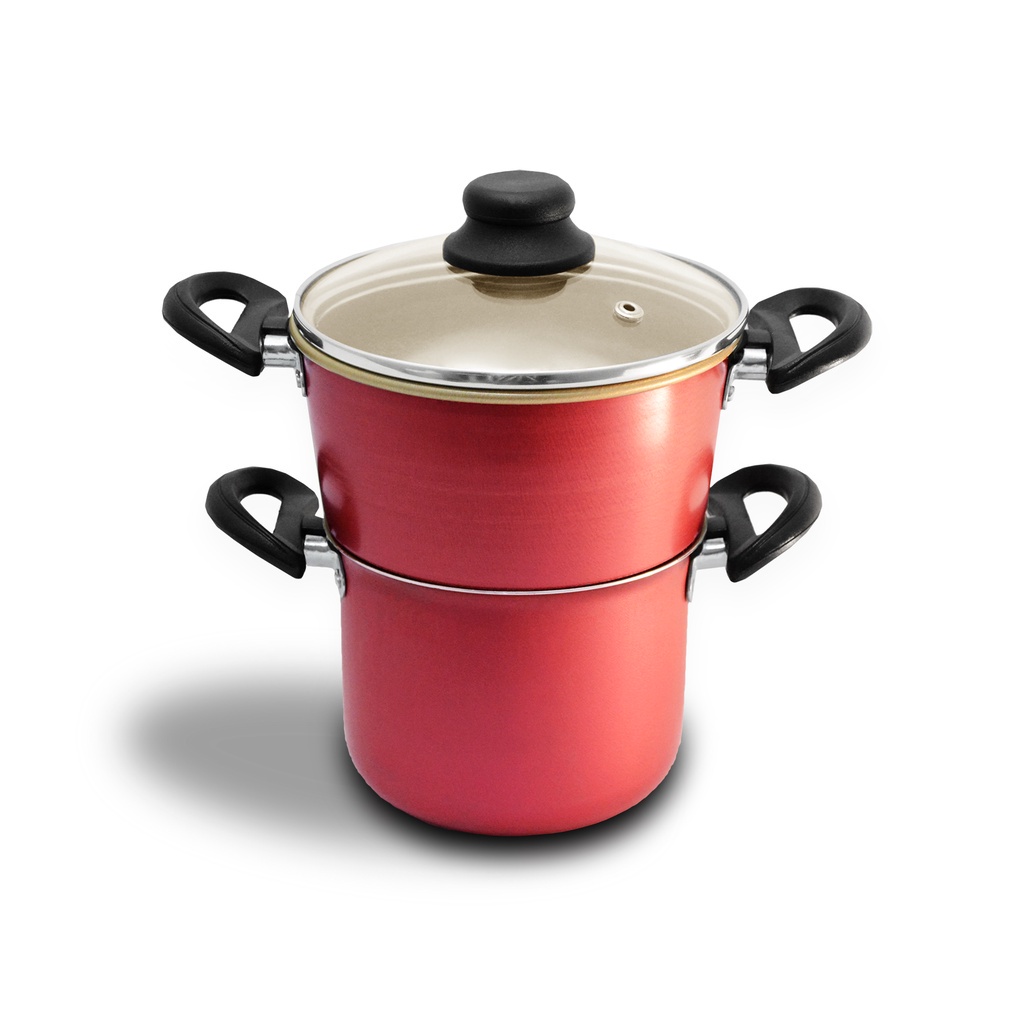 Panela a Vapor Teflon 3 em 1 Cuscuz e Legumes - Fervedor N°14 Vermelho