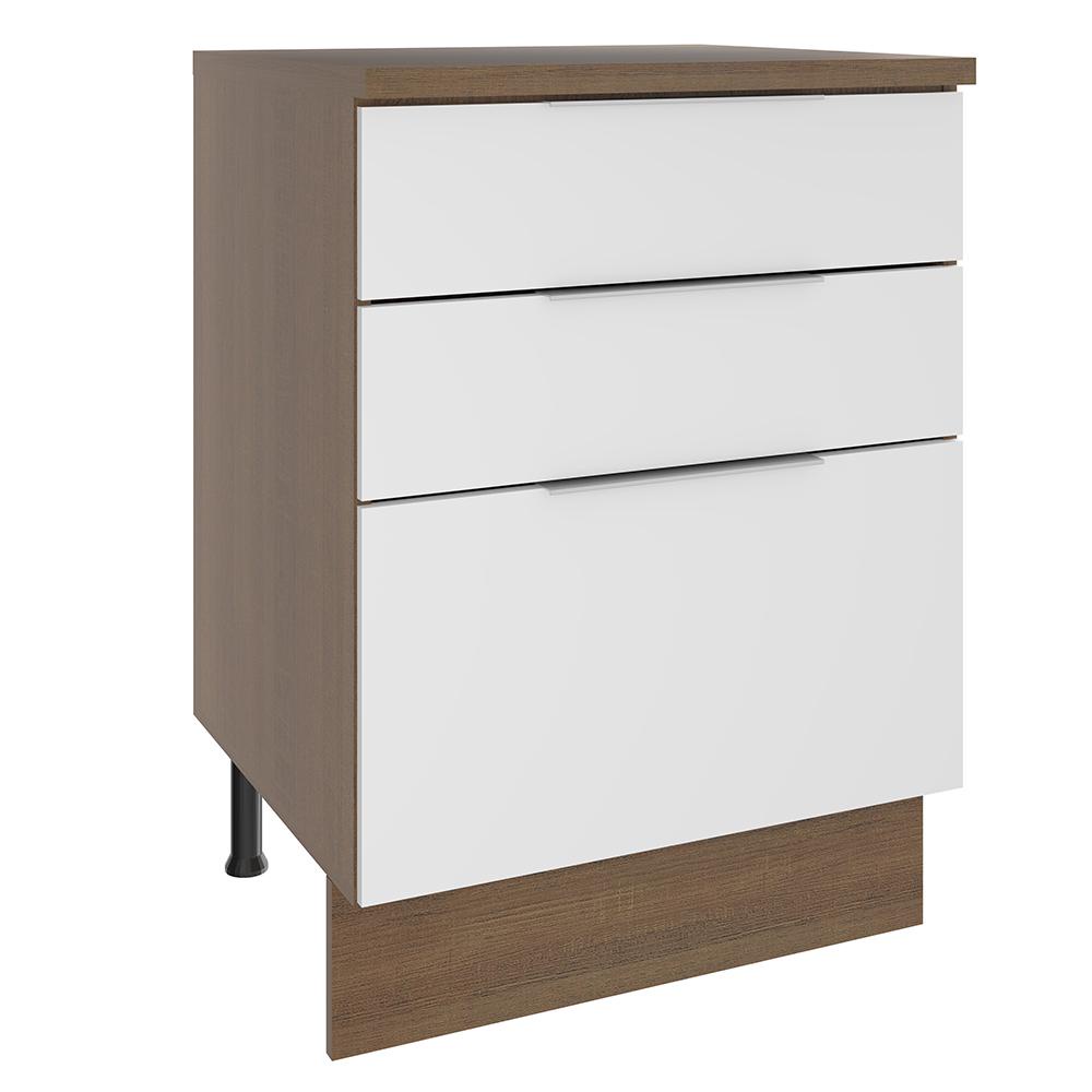 Balcão Madesa Stella 60 cm 3 Gavetas - Rustic/Branco - Home & Living