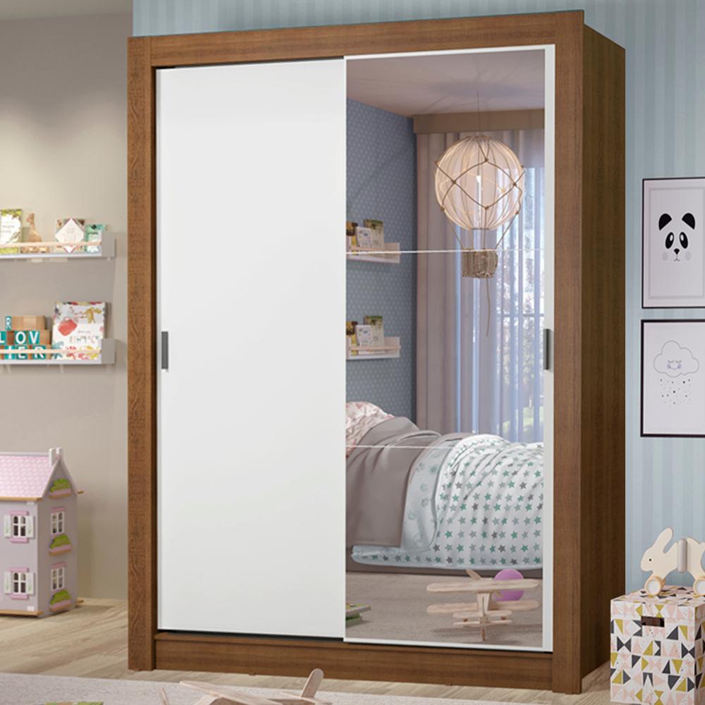 Guarda-Roupa Infantil Madesa Theo 2 Portas de Correr com Espelho 4 Gavetas - Rustic/Branco em Oferta na Shopee