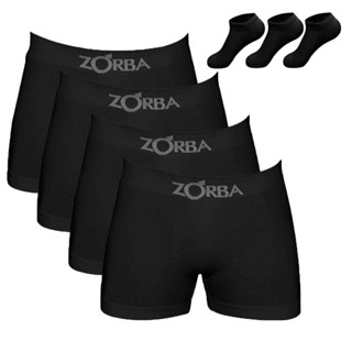 Kit 4 Cuecas Boxer Zorba Algodão 781 + 3 Pares de Meias PT