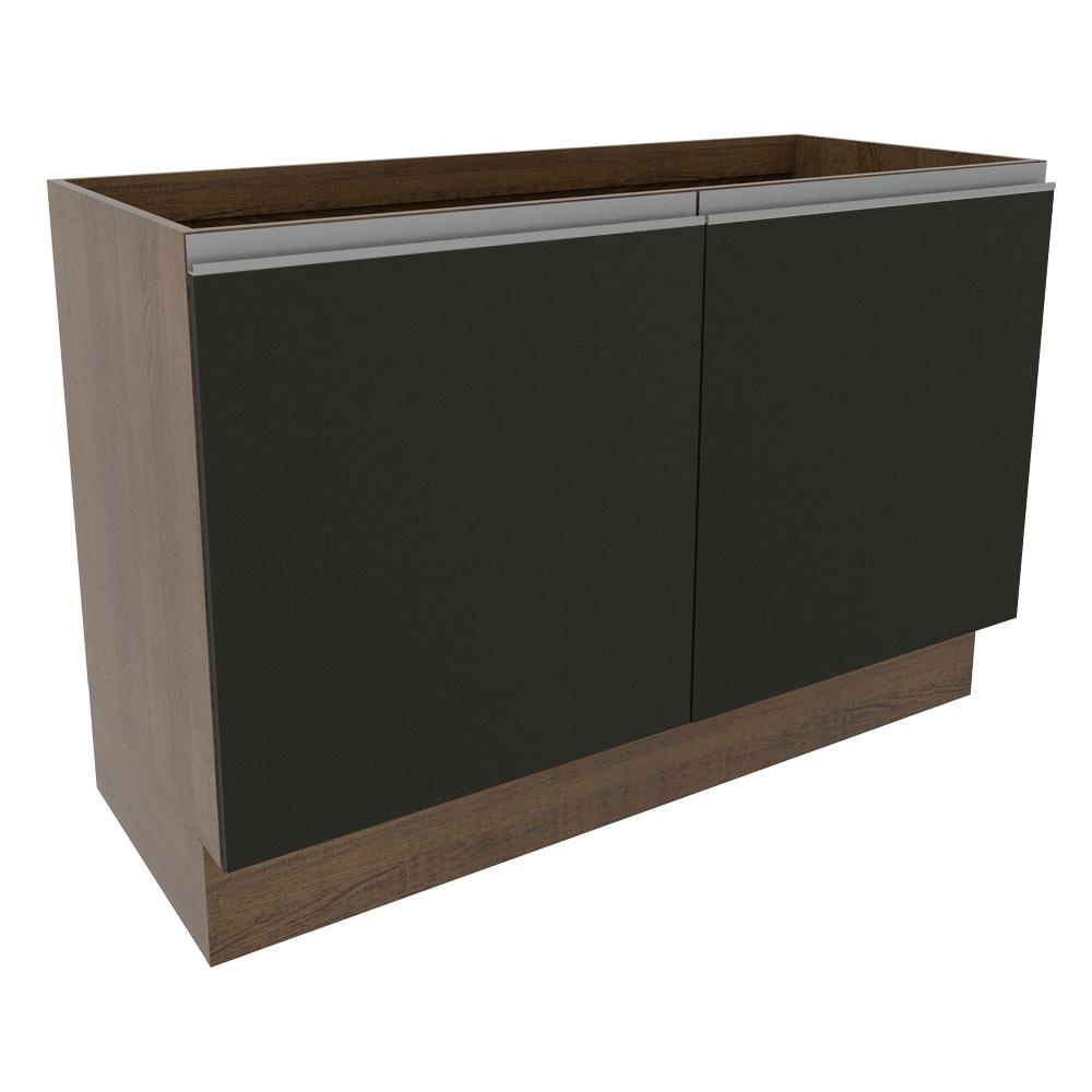 Balcão Gabinete de Pia Armário de Cozinha 120 cm 2 Portas Rustic/Preto Glamy Madesa - Home & Living