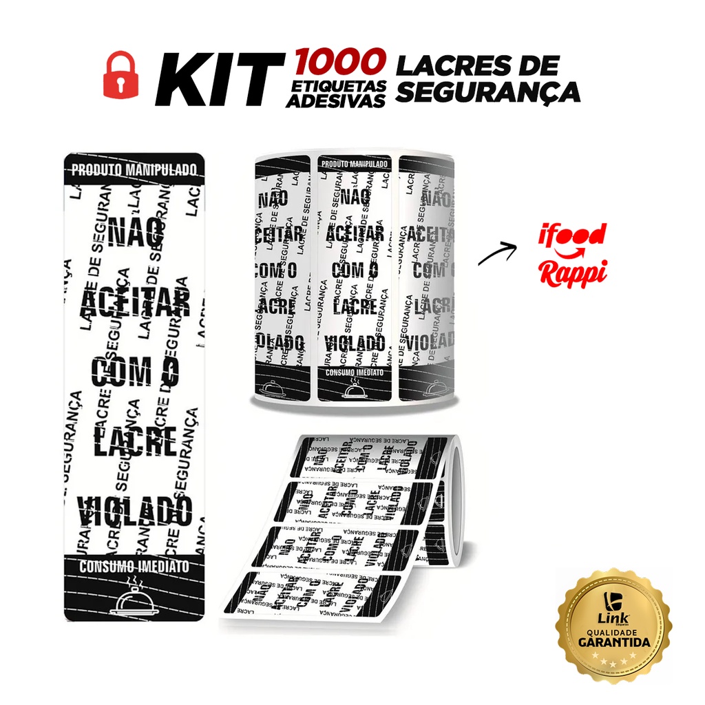 1000 Etiquetas Lacre Segurança Para Delivery Ifood Alimentos Preto