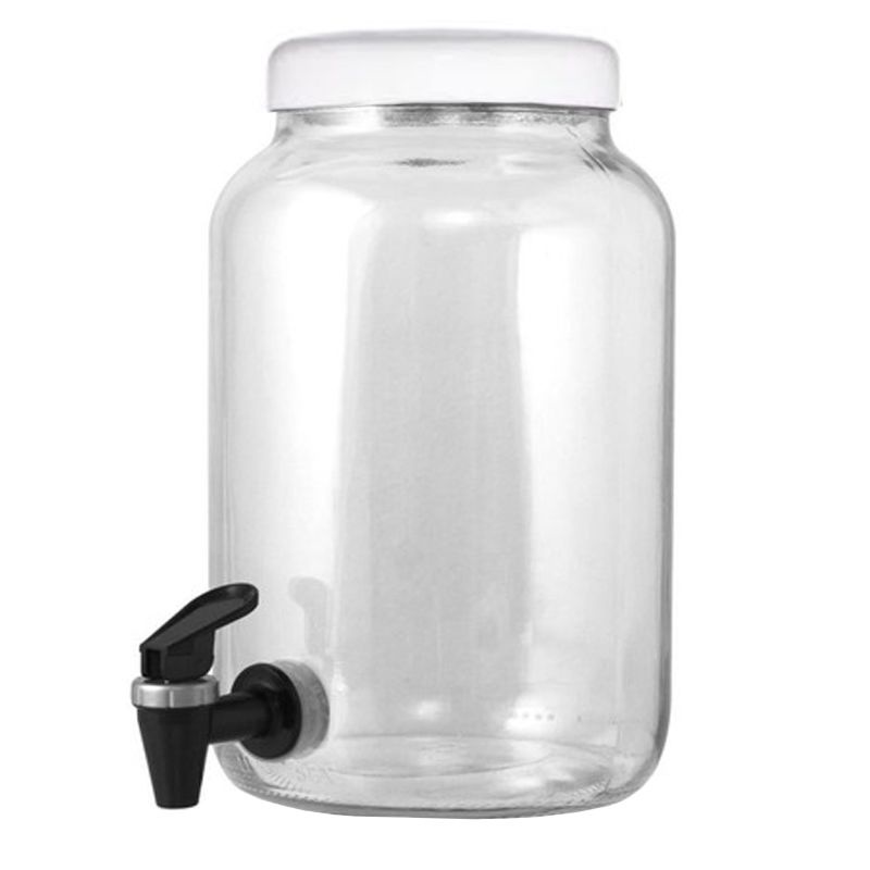 Suqueira Barrica Pote Vidro 3,2 litros Tampa Branco com Torneira Cromo