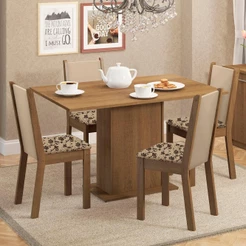 Conjunto Sala de Jantar Madesa Talita Mesa Tampo de Madeira 4 Cadeiras - Rustic/Crema/Bege Marrom