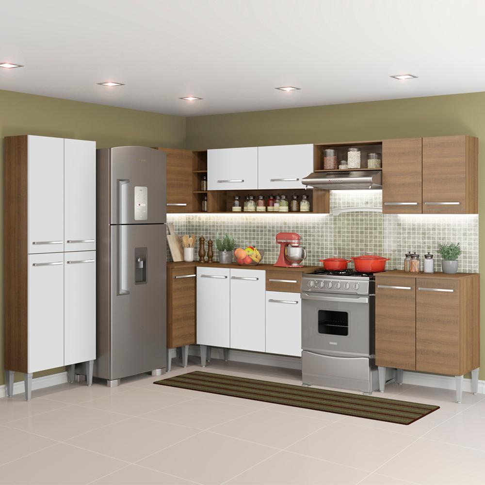 Cozinha Completa de Canto Madesa Emilly Moon Armário e Balcão 15 Portas 1 Gaveta - Rustic/Branco em Oferta na Shopee